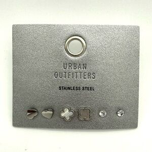 NWT New Women's Heart Clover Silver Stud Earring Set 3 Eearrings Stainless Steel